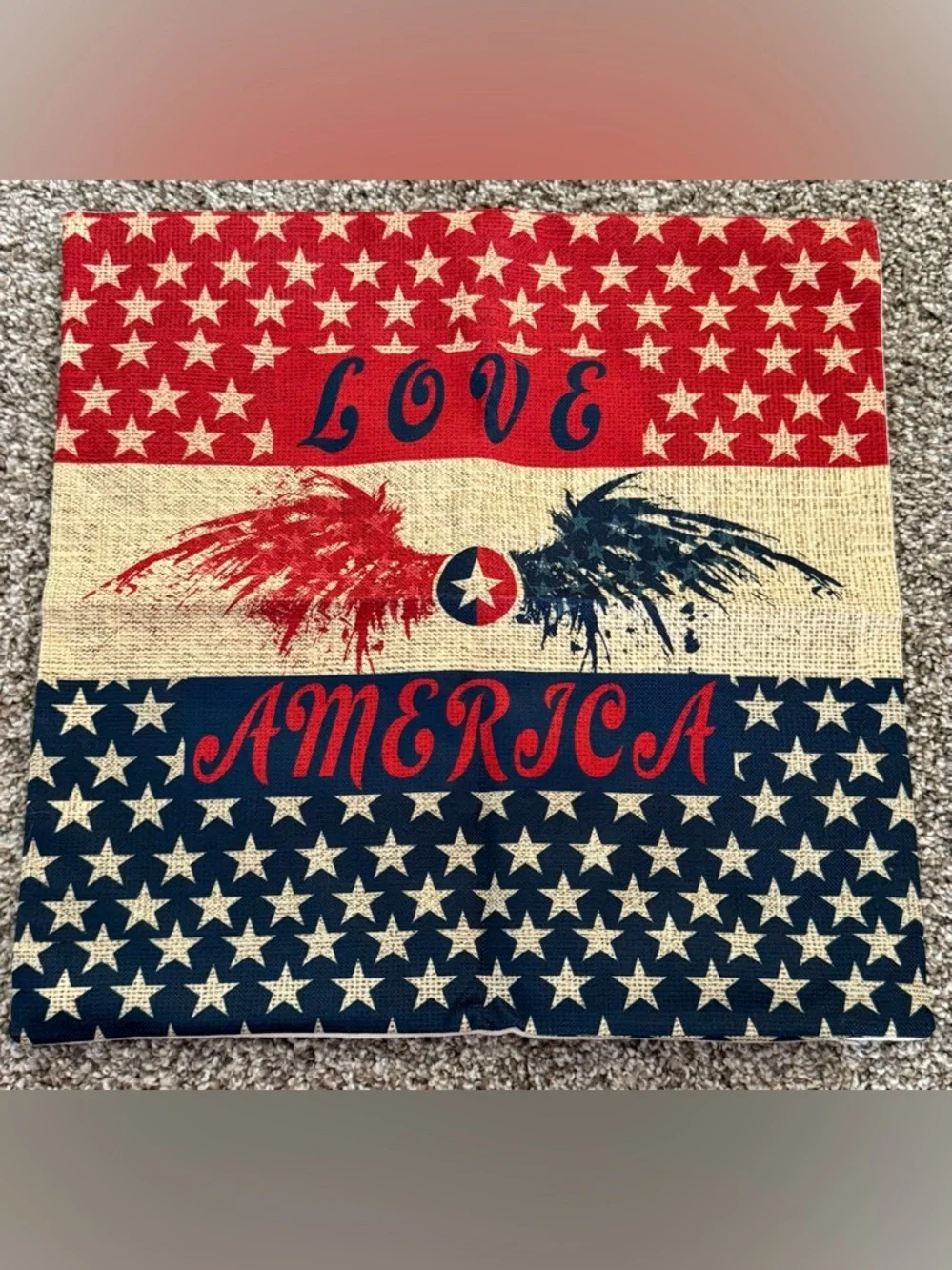 Stars & Stripes Love America Throw Pillow Cover 18” x 18”